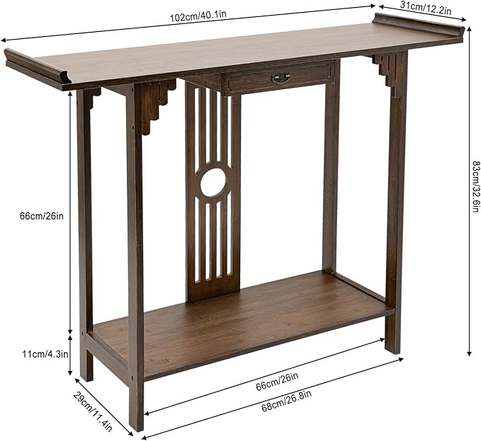 Gdrasuya10 Japanese Style Console Sofa Table, Walnut Bamboo Console Table - Image 2