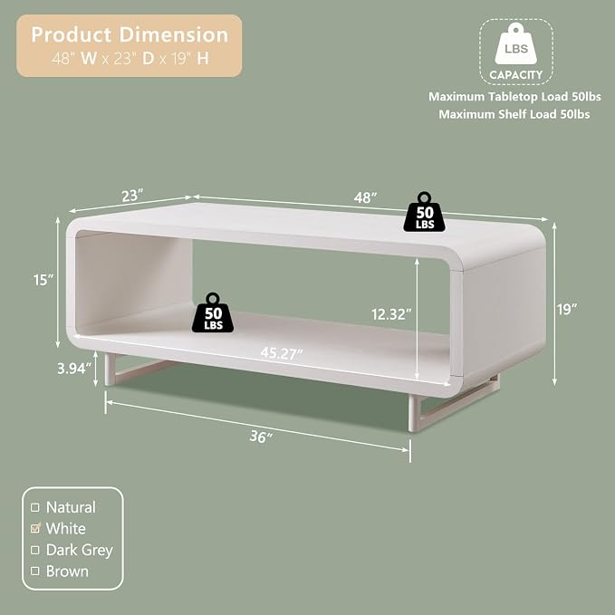 IFGET 48" Modern Coffee Table, 2-Tier Minimalist Center Table - Image 2