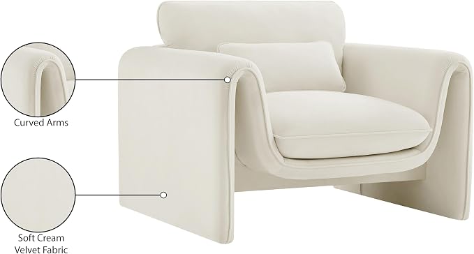 Meridian Furniture 199Cream-C Sloan Collection Modern | Contemporary Velvet - Image 18