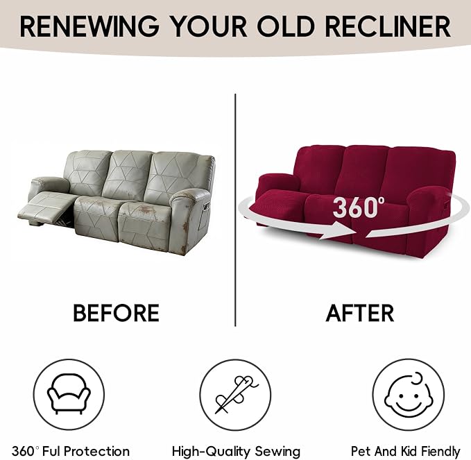 5-Piece Recliner Sofa Covers, Stretch Geometric Strokes Jacquard Recliner Sofa - Image 6