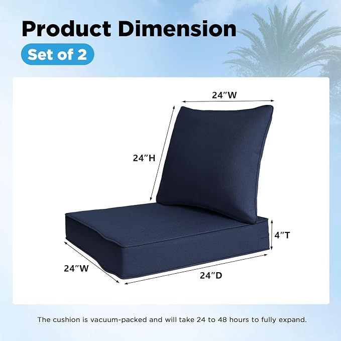 Sunbrella Outdoor Deep Seat & Back Cushion Set, 24 x 24 Inch Water Repellent - Image 3