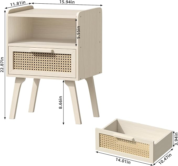 Lerliuo Rattan Nightstands Set of 2, Side Table - Image 3