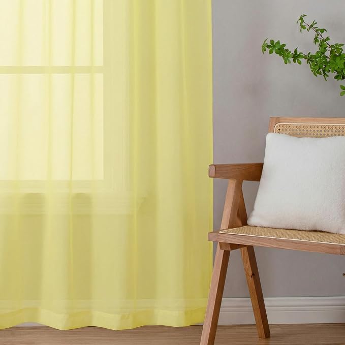 Lecloud Goose Yellow Sheer Curtains 96 Inches Long 2 Panels, Rod Pocket Light - Image 8