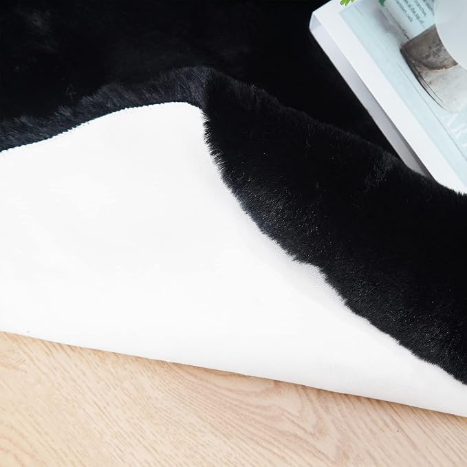 Ghouse Black Faux Rabbit Fur Rug 5x7 Machine Washable Area Rugs - Image 5
