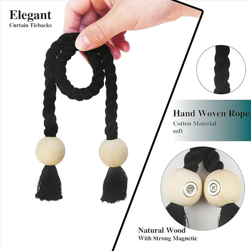 4 Pack Magnetic Curtain Tiebacks Cotton Hand Woven Tie Back Decorative Rope - Image 2