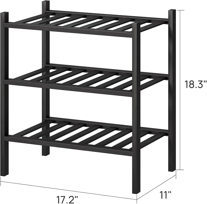 viewcare Small Shoe Rack for Entryway, 3-Tier Black Bamboo Shoe Organizer for - Image 3