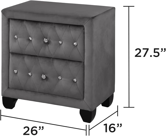 Sophia Modern Style Crystal Tufted 2-Drawer Nightstand Upholstered - Image 4