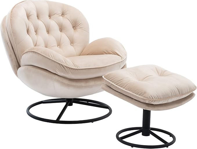TRIPLE TREE Modern Swivel Accent Chair, Mid-Century Lounge Chair and Ottoman Set - Image 7