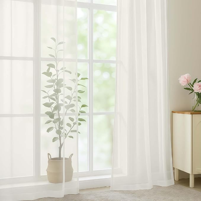 OWENIE Ivory Sheer Curtains, Sheer Curtains 96 inches Long 2 Panels Set - Image 7