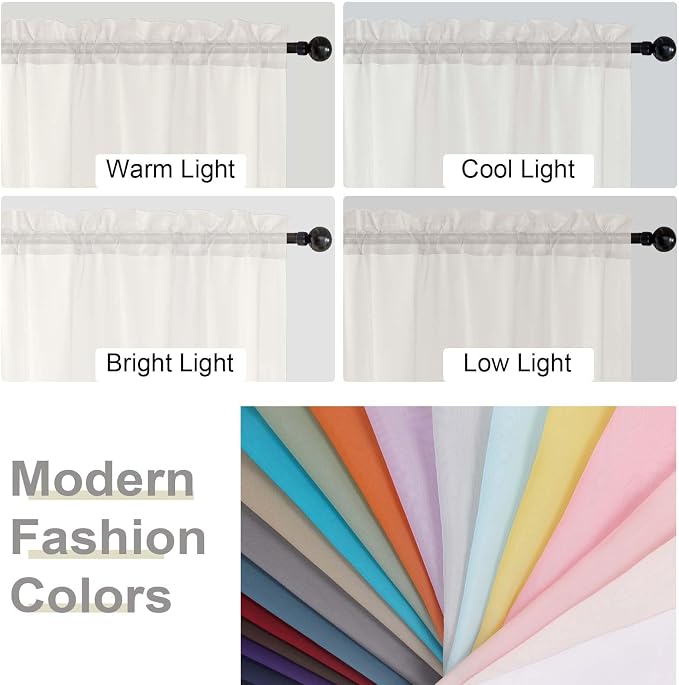 Ivory Sheer Curtains for Bedroom Living Room 45 Inch Length 2 Panels, Soft Airy - Image 7
