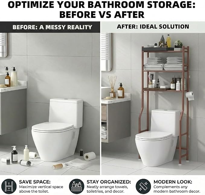 GloTika 3-Tier Over Toilet Storage - 150lb Total Capacity Metal Bathroom - Image 7