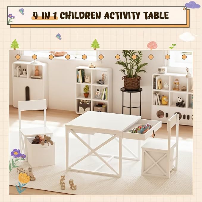 INNOD Kids Table and 2 Chairs Set, 4 in 1 Toddler Activity Table and Chairs Set - Image 5