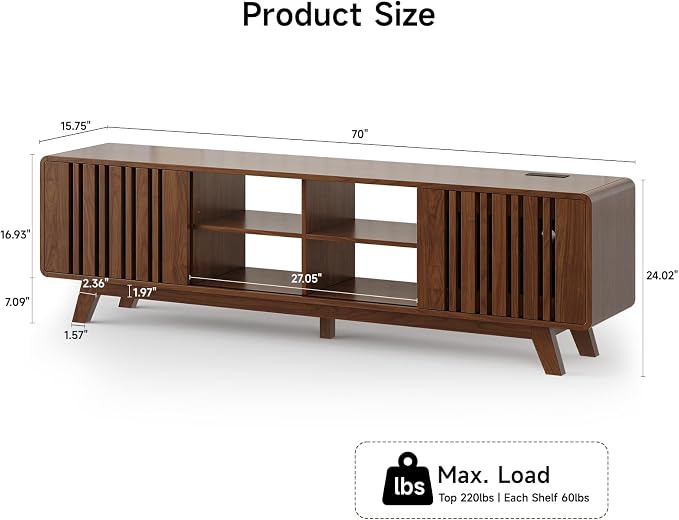 ONBRILL 70-Inch TV Stand for TVs up to 80 Inch, Mid-Century Modern Television - Image 2