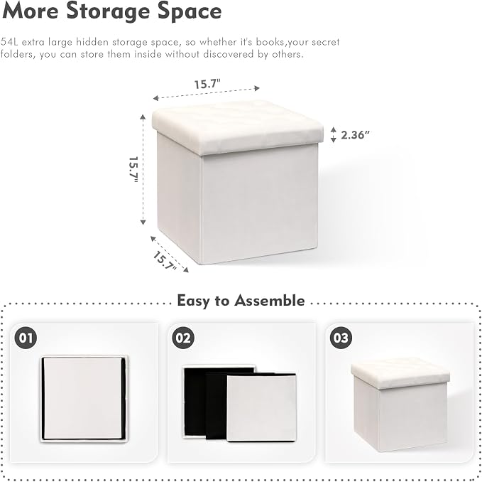 B FSOBEIIALEO Storage Ottoman Velvet Tufted Folding Ottomans Footstool Rest Seat - Image 3
