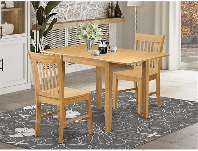 East West Furniture NDNO3-OAK-W 3 Piece Kitchen Table Set - Image 2