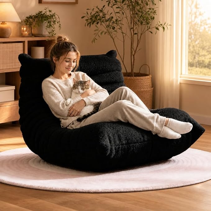 Giant Bean Bag Chair for Adults, Comfy Chairs for Bedroom, Memory Foam Chair by KAPEETOO