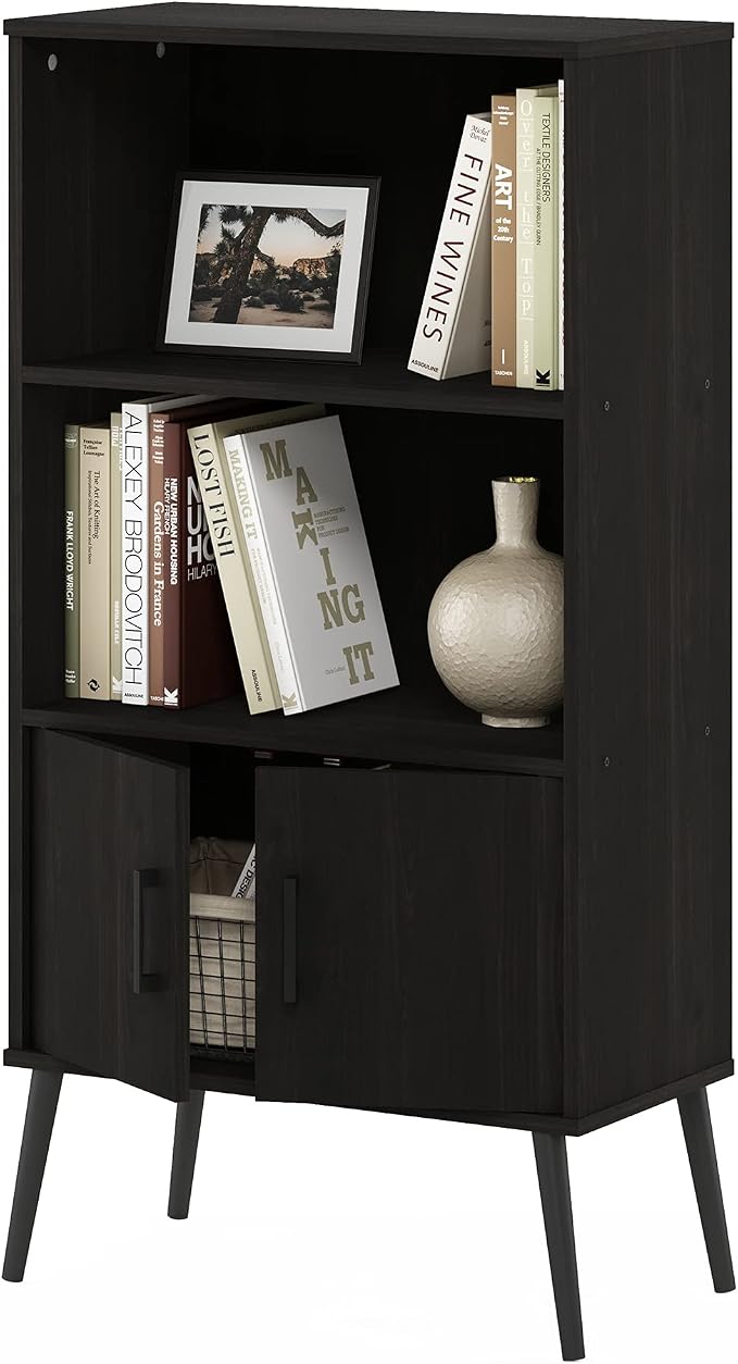 Furinno Claude Mid Century Style Accent Wooden Leg Bookcase Cabinet by Furinno-FitsYourSpaceFitsYourBudget