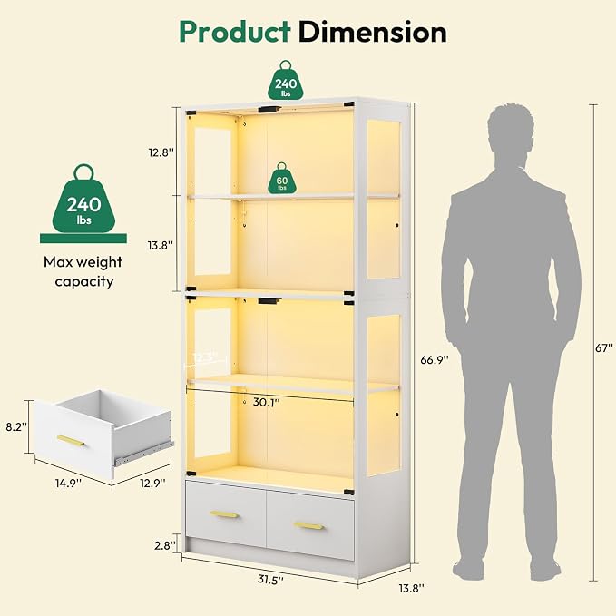 Lamtor 67-inch Glass Display Cabinet – Curio Cabinet - Image 2