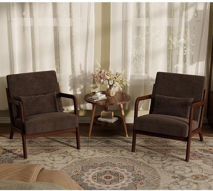 Garvee Mid-Century Accent Chair Set of 2, Sherpa Upholstery, Cozy Reading Chair by Garvee