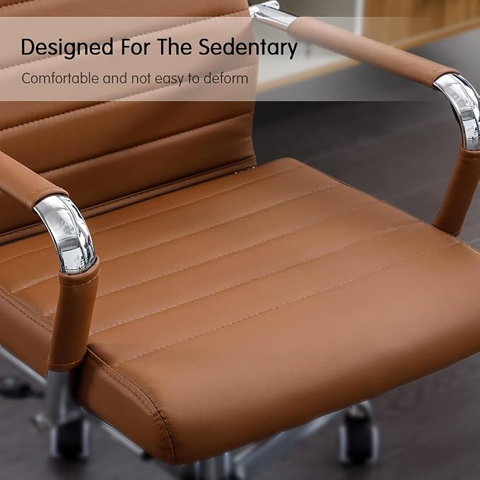Home Office Chair Ribbed, Modern Leather Conference Waiting Room Chairs - Image 8