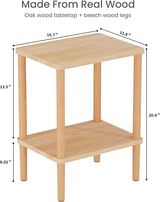 LUCKNOCK Solid Wood Side Table, 2-Tier Small End Table - Image 3