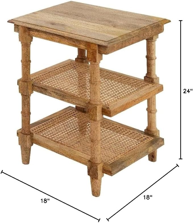 Chesterfield Wood & Cane Accent Table in Brown - Image 3