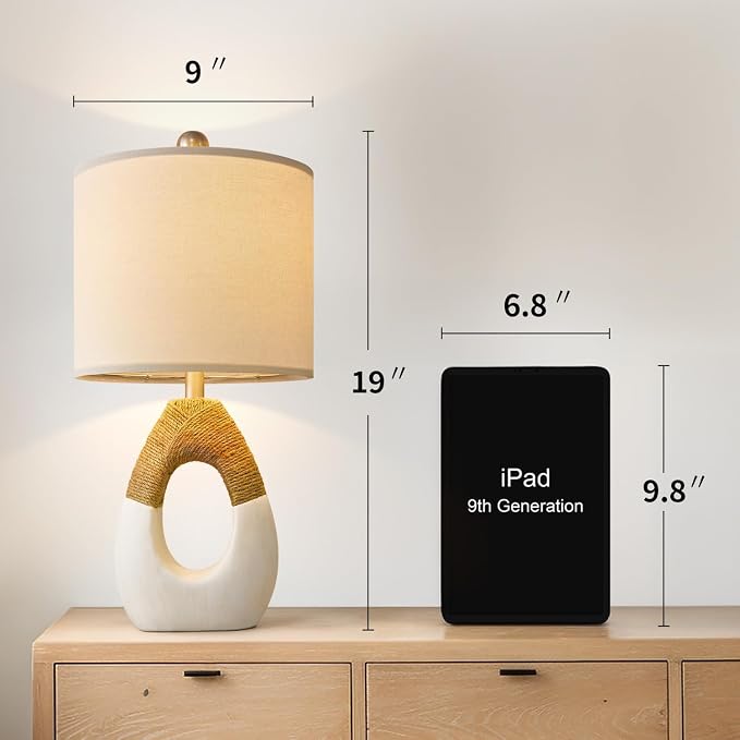 OYEARS 19” Boho Table Lamps Bedroom Living Room, Suitable - Image 2
