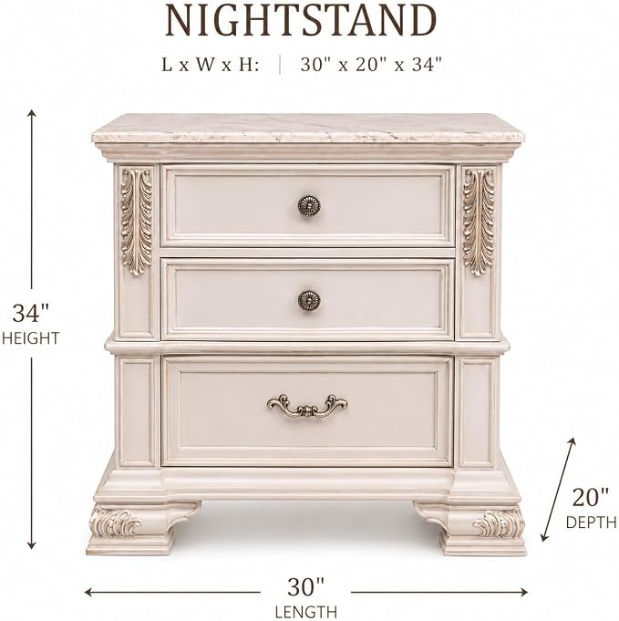 First of a Kind Traditional Wood Bedside Table Santa Monica Collection White - Image 4