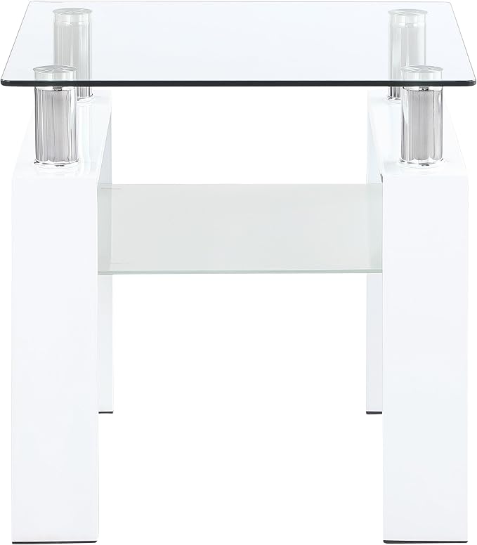 Coaster Home Furnishings Dyer 1-Shelf Square Glass Top Side End Table White - Image 4