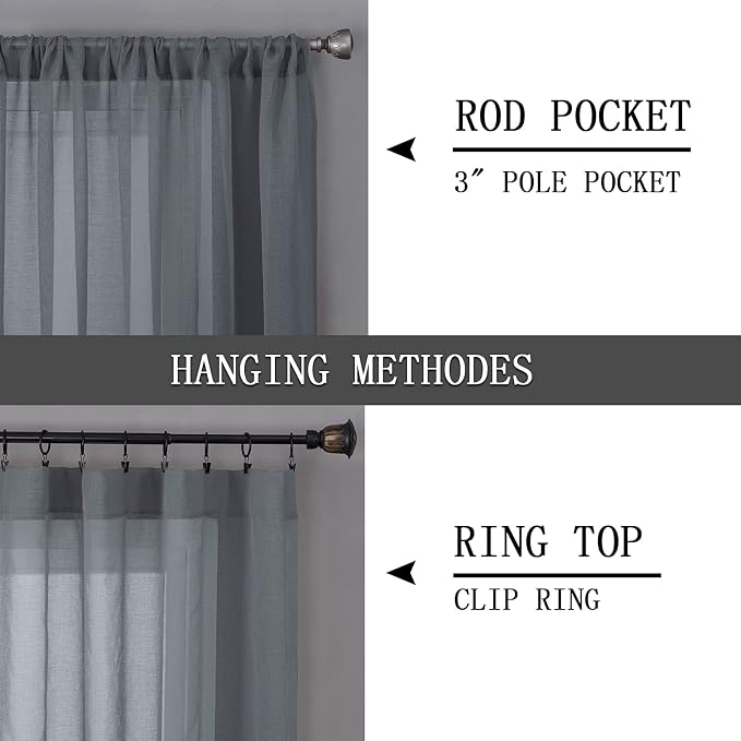 Tollpiz Short Sheer Curtains Living Room Linen Textured Curtain Sheers Light - Image 5