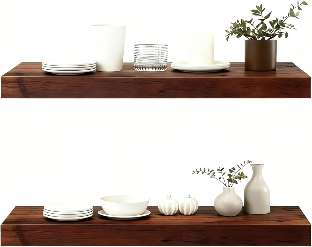 Solid Wood Floating Shelves, 23.6in Finished Real Wood Wall Shelves by Unknown