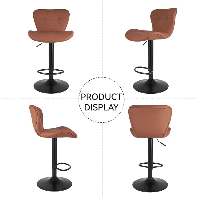 Nalupatio Modern Bar Stools Set of 2, Faux Leather Upholstered Swivel Bar Stools - Image 7