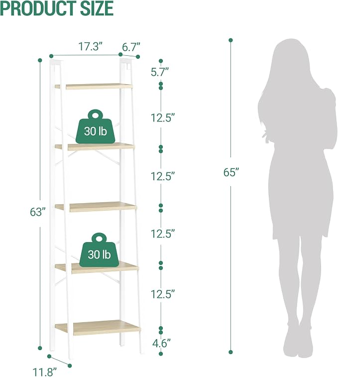 Hzuaneri Ladder Shelf, Bookshelf Bookcase, Freestanding Corner Storage Shelve - Image 2