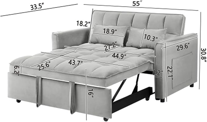 3-in-1 Convertible Sleeper Sofa Bed, 55 inch Small Couch - Image 2