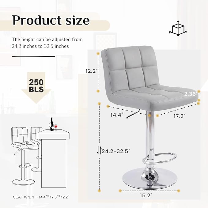 DUMOS Bar Stools Set of 4, 24 inch Counter Height Bar Stools, Upholstered - Image 2