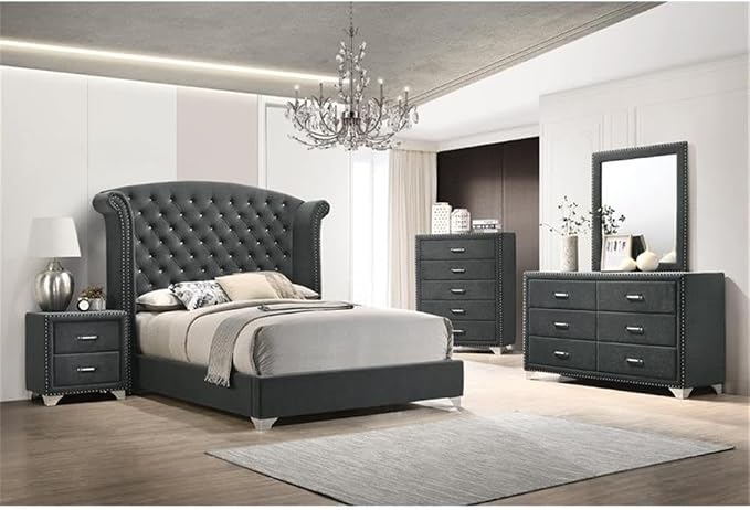 Pemberly Row Contemporary Upholstered 2-Drawer Nightstand, Soft Grey Velvet - Image 2