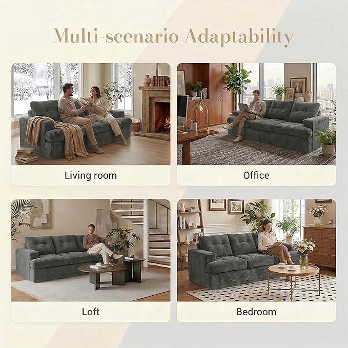 85" Corduroy 3 Seater Sofa in a Box, High-Density Foam Couch, No Assembly - Image 3