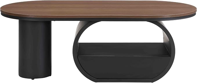 Modern Oval Coffee Table, 47.24" Brown Wood Top Coffee Table - Image 4