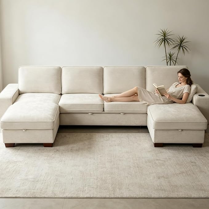 129" Convertible Sleeper Sofa Bed, L Shaped - Image 4