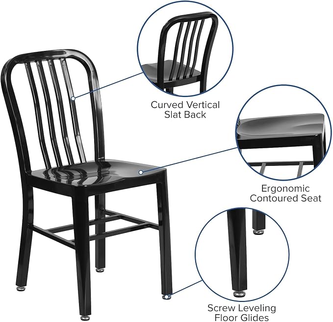 Flash Furniture Commercial Grade Black Metal Indoor-Outdoor Chair - Image 4