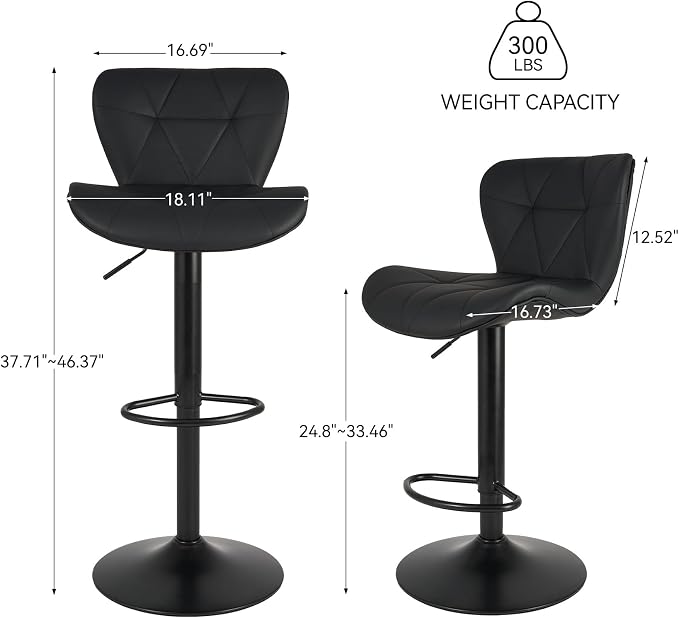 Nalupatio Modern Bar Stools Set of 3, Adjustable Faux Leather Upholstered - Image 2