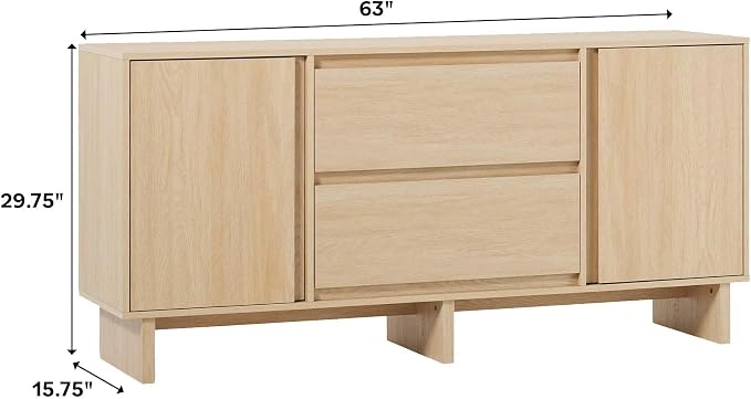 Walker Edison Modern Beveled 2-Door, 2-Drawer Sideboard, 63 Inch, Coastal Oak - Image 3