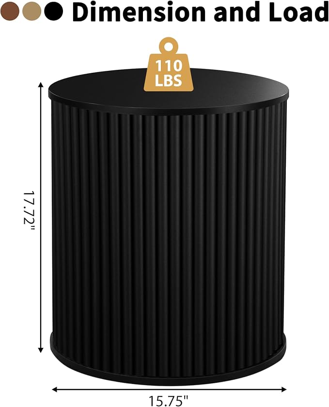 AVZEAR Small Round Side Table Fluted Night Stand Set of 2, Mid Century Modern - Image 2