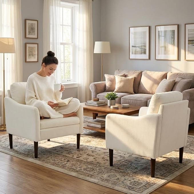 2PCS Mid Century Modern Accent Chair, Chenille Fabric Armchair - Image 4