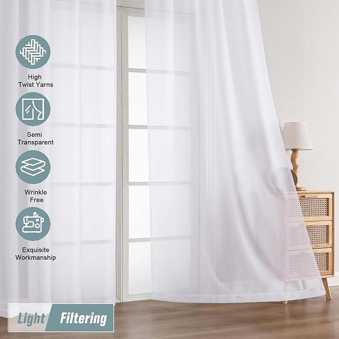 White Sheer Curtains 120 Inches Long 2 Panels, Extra Long Light Filtering - Image 5
