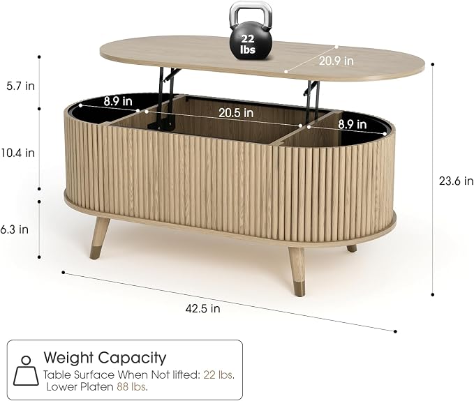 JOINICE 42.5" Oval Lift Top Coffee Table - Image 2