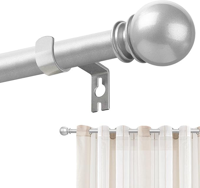 Silver Curtain Rods for Windows 28 to 48 Inch, 5/8" Diameter Heavy Duty Metal by Poskena