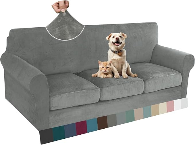 ZNSAYOTX Luxury Velvet Couch Cover 4 Piece Stretch Sofa Covers by ZNSAYOTX