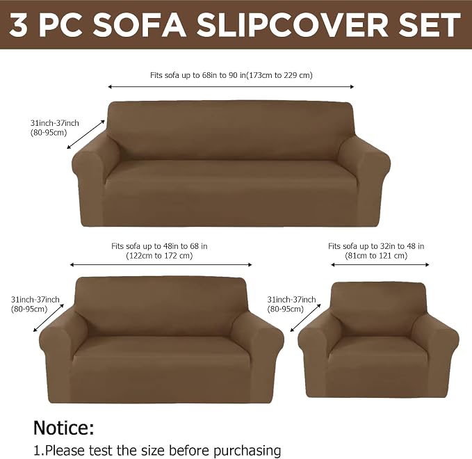 Peryiter 3 Pcs Couch and Loveseat Covers Set Sofa Cover - Image 2