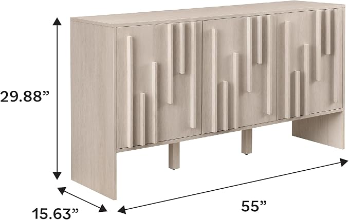 Walker Edison Contemporary Detailed 3-Door Sideboard 55 Inch Ivory Oak - Image 3
